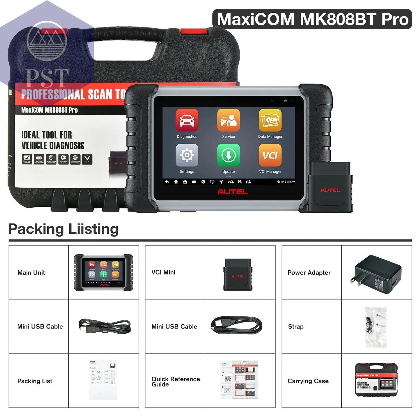 Autel MaxiCOM MK808BT Pro OBD2 Scanner Car Diagnostic Tools Code Reader With Active Test, All System Diagnosis, 28+Services - PST PS Tradings