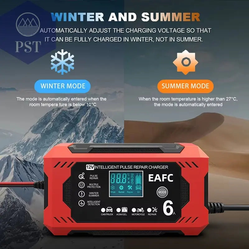 Autobatterie-Ladegerät 6A 12V Auto Und Motorrad Batterie Ladegerät Blei-Säure-Batterie Smart Reparatur Lcd-Display PST PS Tradings PST PS Tradings PST PS Tradings Autobatterie-Ladegerät 6A 12V Auto Und Motorrad Batterie Ladegerät Blei-Säure-Batterie Smart Reparatur Lcd-Display