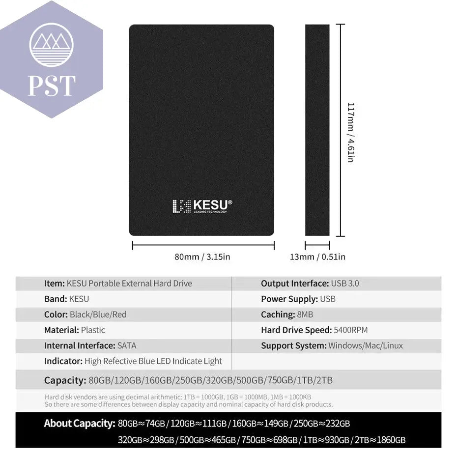 HDD Portable External Hard Drive 2tb/1tb/500gb 2.5" USB Hard Disk Storage memory for PC, Desktop tablets Laptop MacBook Computer - PST PS Tradings