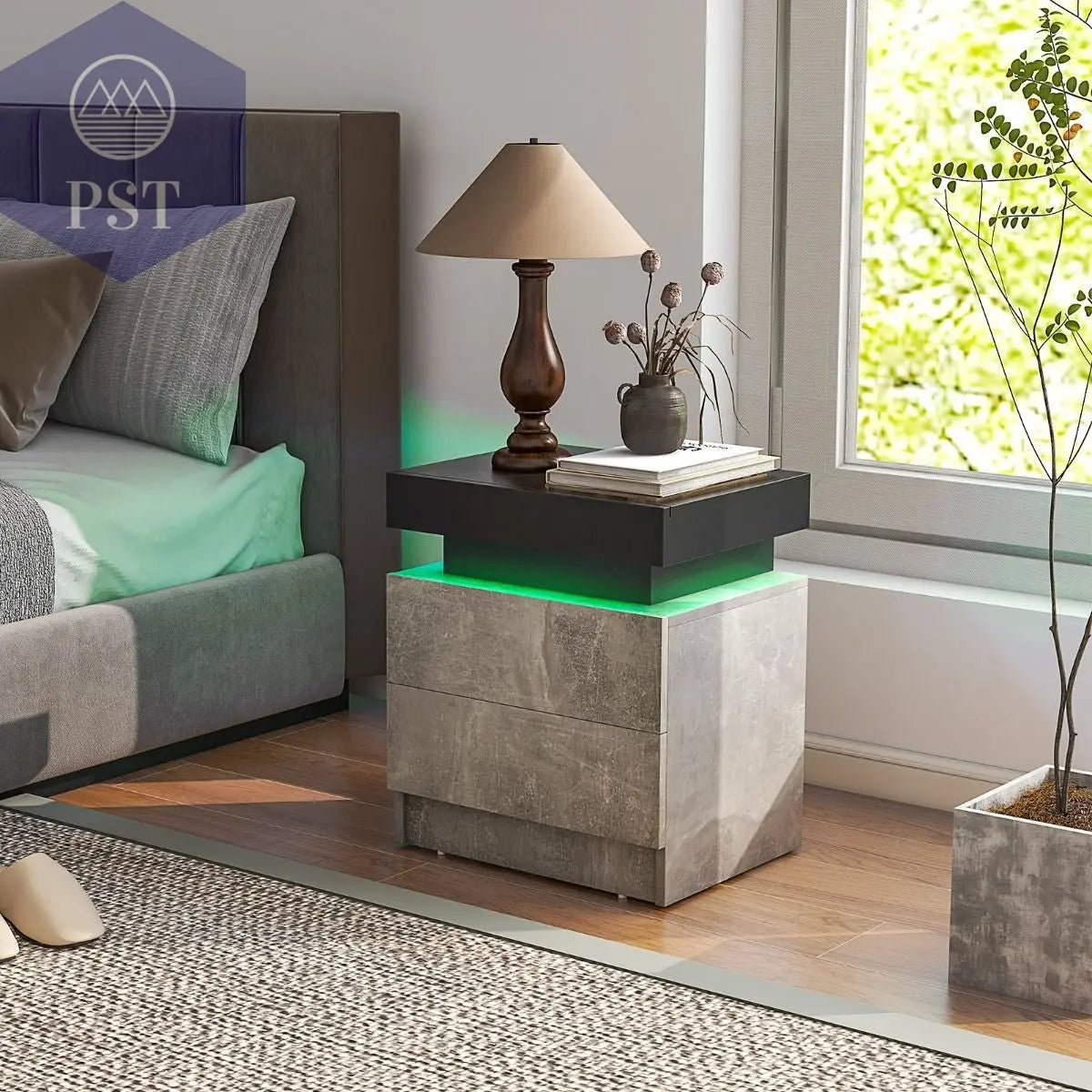 LED Nachttisch mit 2 Schubladen - Modernes Design PST PS Tradings Nachttisch PST PS Tradings PST PS Tradings LED Nachttisch mit 2 Schubladen - Modernes Design Nachttisch