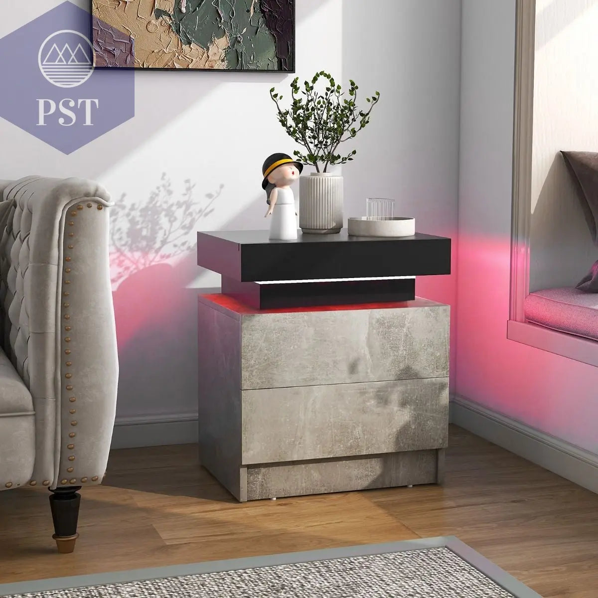 LED Nachttisch mit 2 Schubladen - Modernes Design PST PS Tradings Nachttisch PST PS Tradings PST PS Tradings LED Nachttisch mit 2 Schubladen - Modernes Design Nachttisch