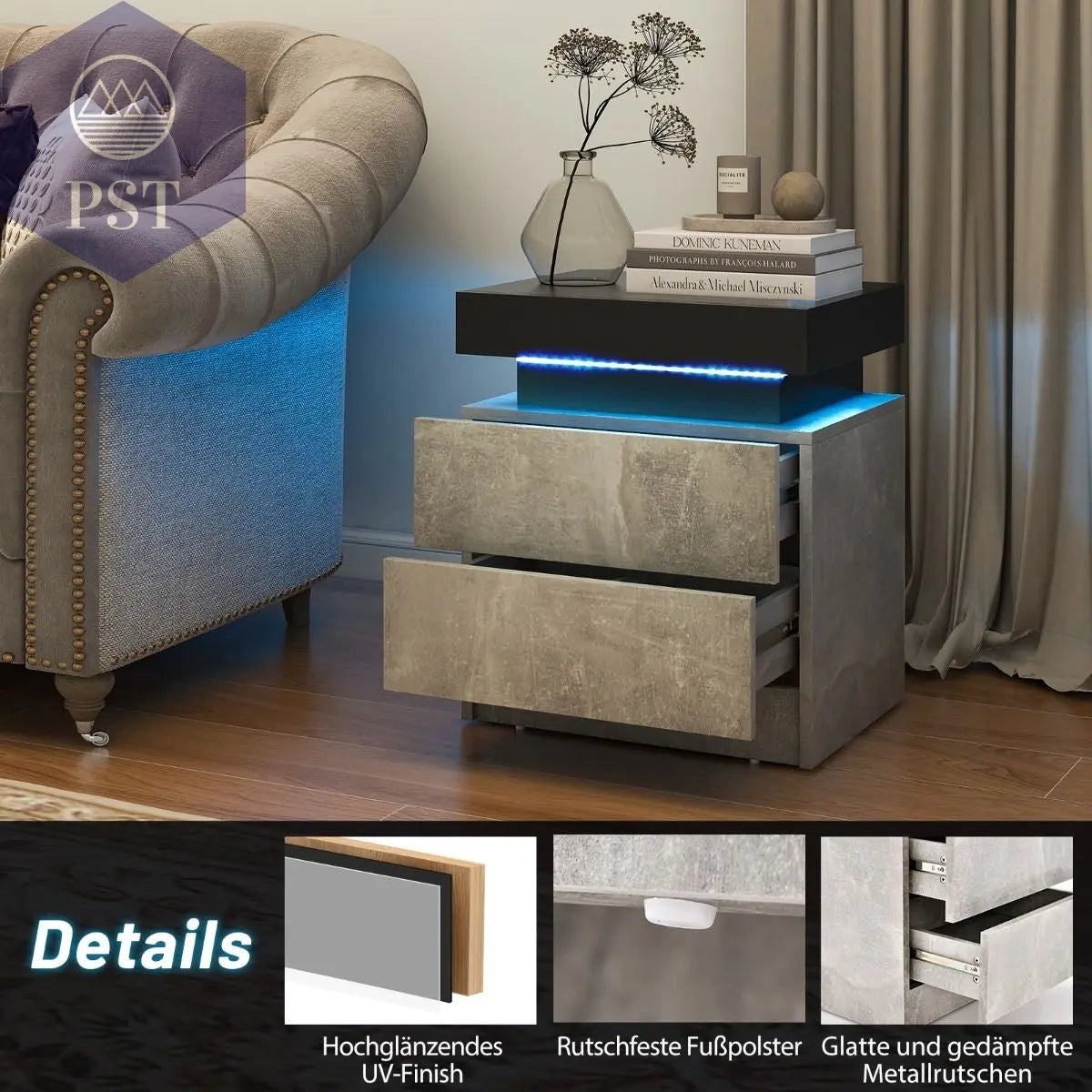 LED Nachttisch mit 2 Schubladen - Modernes Design PST PS Tradings Nachttisch PST PS Tradings PST PS Tradings LED Nachttisch mit 2 Schubladen - Modernes Design Nachttisch
