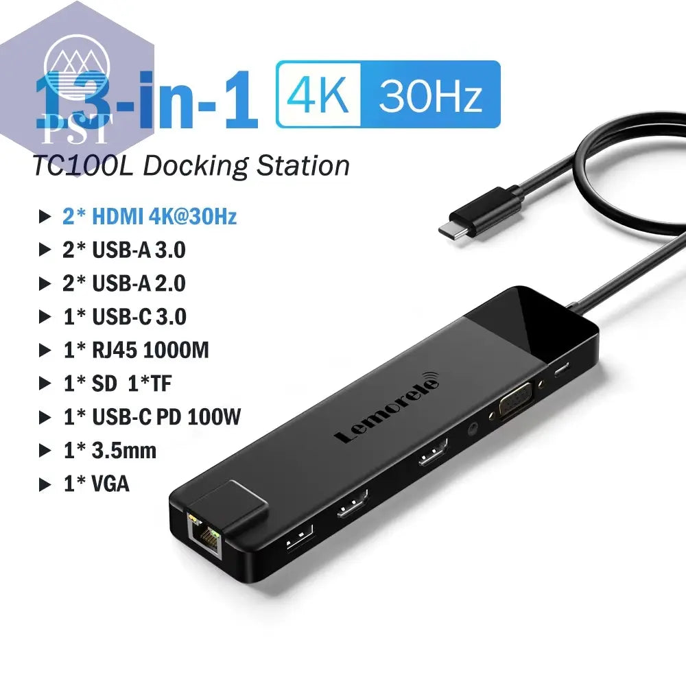 Lemorele 4K USB Hub USB C Auf Dual HDMI VGA Gigabit Dockingstation USB 3.0 VGA Adapter Sd-Kartenleser Für Windows Macbook Air PST PS Tradings PST PS Tradings 13-In-1-Usb3.0 PST PS Tradings
