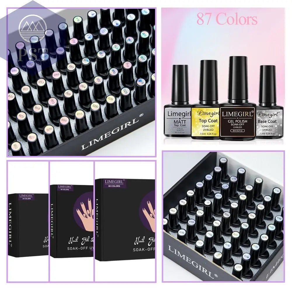 Limegirl Gel Nail Polish Set 60/40/24Colors Semi Permanent UV Led Gel Varnish Soak Off Nail Lacquers Base Top Coat Limegirl Gel Nail Polish set PST PS Tradings