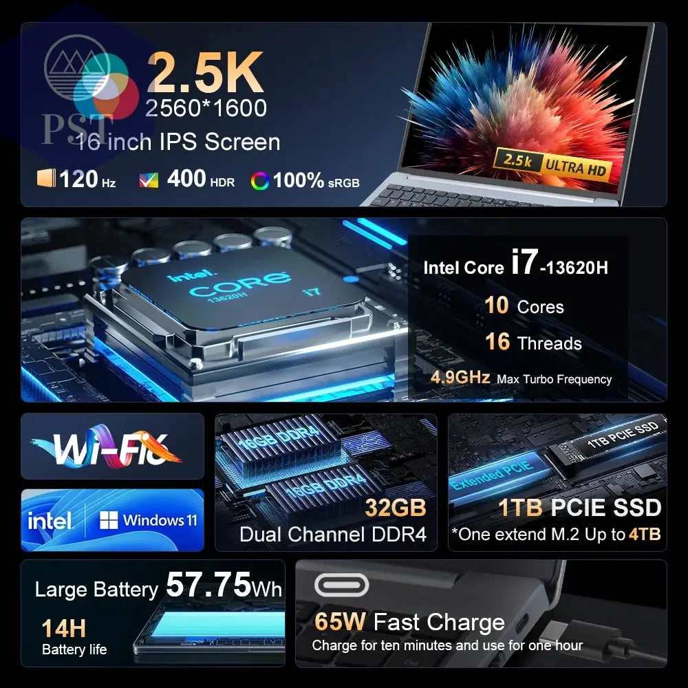 Ninkear N16 PRO Gaming-Laptop 13. Intel I7-13620H 16-Zoll 2,5K IPS 120Hz Computer 32 GB DDR4+1 TB SSD Wifi 6 Gesichtserkennung PST PS Tradings Ninkear N16 PRO Gaming-Laptop 13. Intel I7-13620H 16-Zoll 2,5K IPS 120Hz Computer 32 GB DDR4+1 TB SSD Wifi 6 Gesichtserkennung