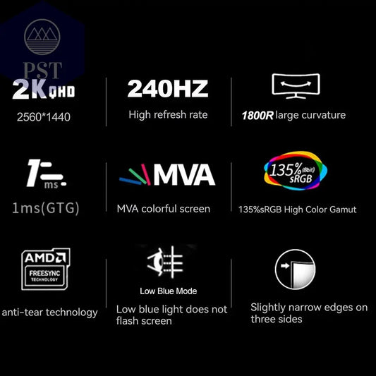 SKSE 27 Inch 2K Monitor 240HZ Display LED 1800R Curved Screen Computer Gaming Monitor PC HD DP/HDMI Interface 2560*1440 PST PS Tradings PST PS Tradings PST PS Tradings SKSE 27 Inch 2K Monitor 240HZ Display LED 1800R Curved Screen Computer Gaming Monitor PC HD DP/HDMI Interface 2560*1440