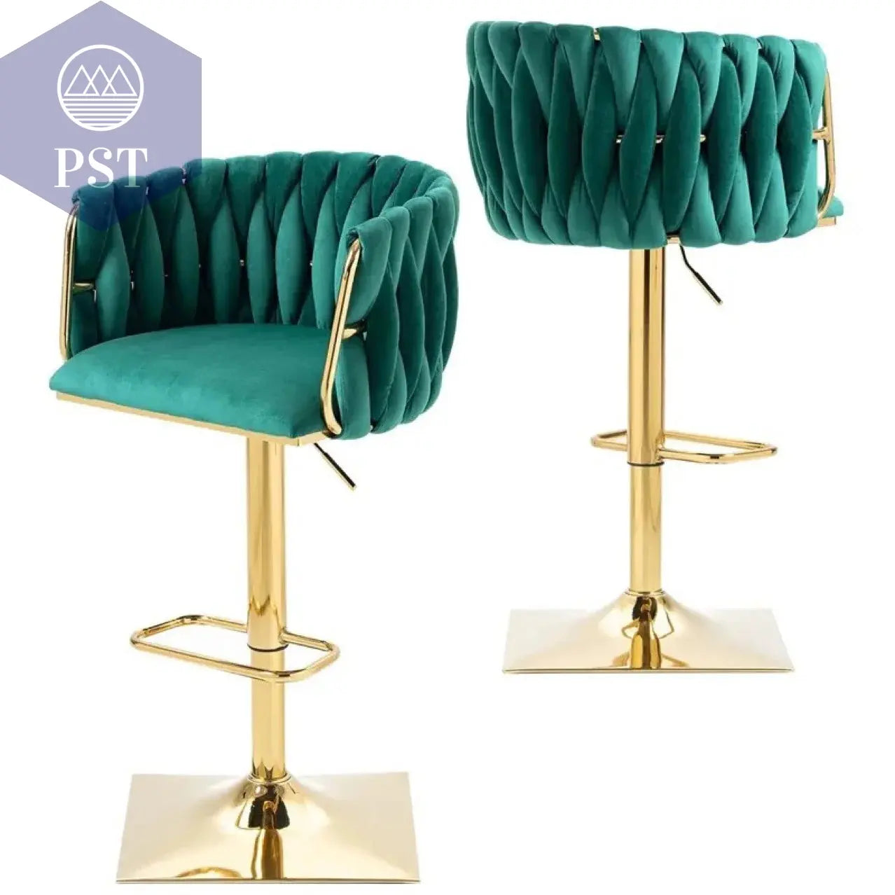 Samt Grau Barhocker Höhenverstellbar Art Deco Grün Blau gold Metall PST PS Tradings