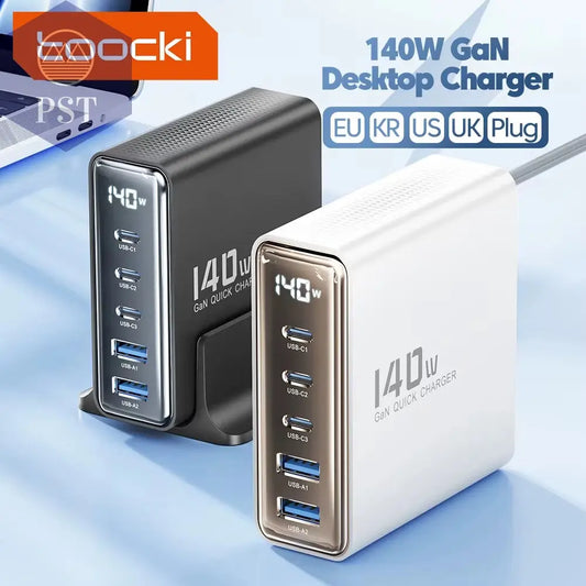 Toocki 140W Gan Usb Ladegerät 5 In1 Desktop Schnell Aufladen Usb Typ C Ladegerät Led Display Ladegerät Für Iphone Xiaomi Smartphone Laptop PST PS Tradings PST PS Tradings PST PS Tradings Toocki 140W Gan Usb Ladegerät 5 In1 Desktop Schnell Aufladen Usb Typ C Ladegerät Led Display Ladegerät Für Iphone Xiaomi Smartphone Laptop