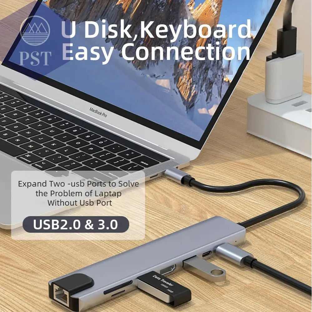 USB C Hub 8in1 mit 4K HDMI & 100W PD PST PS Tradings PST PS Tradings PST PS Tradings