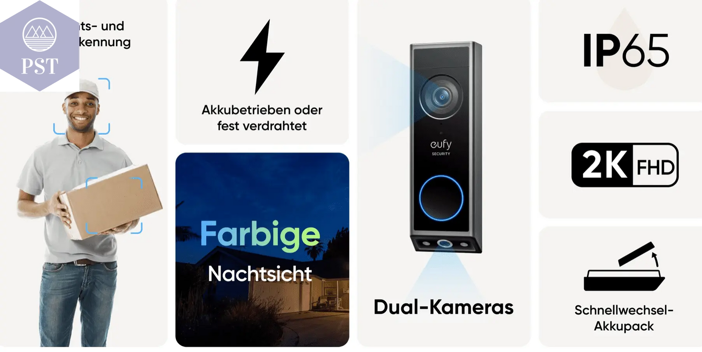 eufy E340 VideoDoorbell+chime Videosprechanlage+Klingel Nachtsicht 2-Wege Audio w-lan Kabel oder Akku Computer & Office - Security & Protection - Video Surveillance - CCTV Accessories PST PS Tradings