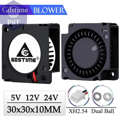 2 Pieces Gdstime DC 5V 12V 24V 30x30x10mm Sleeve Dual Ball 1 inch Small Mini Blower Cooling Fan 30mm x 10mm 3cm 3010 3D Printer       PST PS Tradings