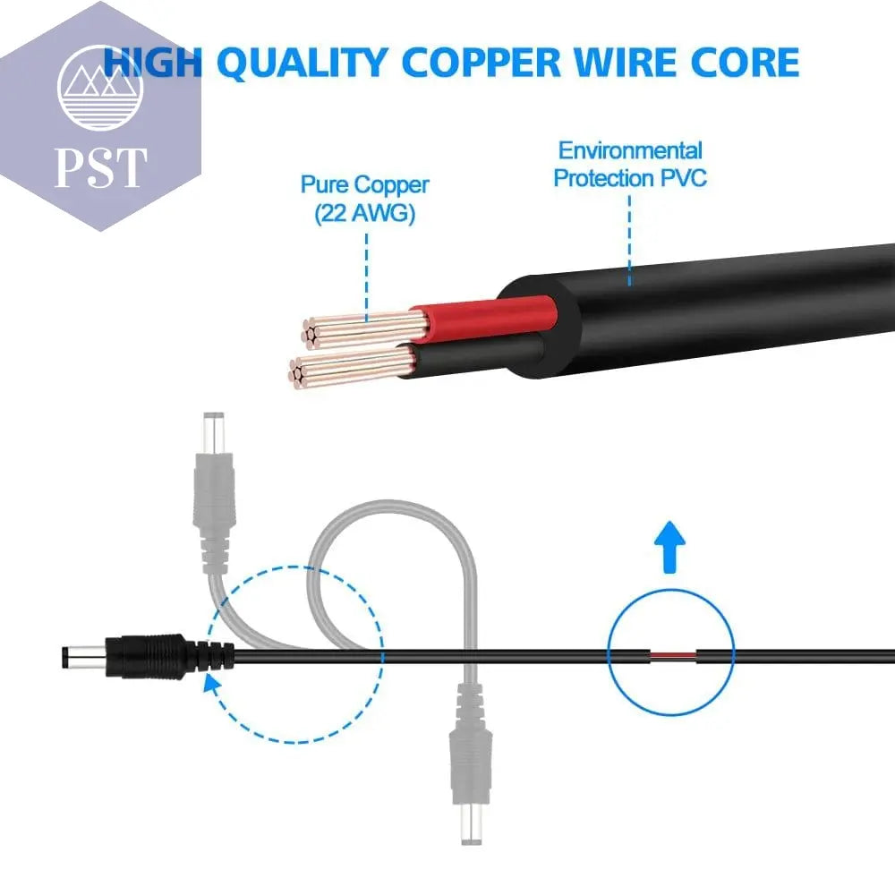 2M 6.56FT/ 5M 16.5FT / 10M 33FT DC Extension 5.5x2.1mm Power Cord Cable Extender For CCTV Security Camera 12 Volt Extension Cord - PST PS Tradings