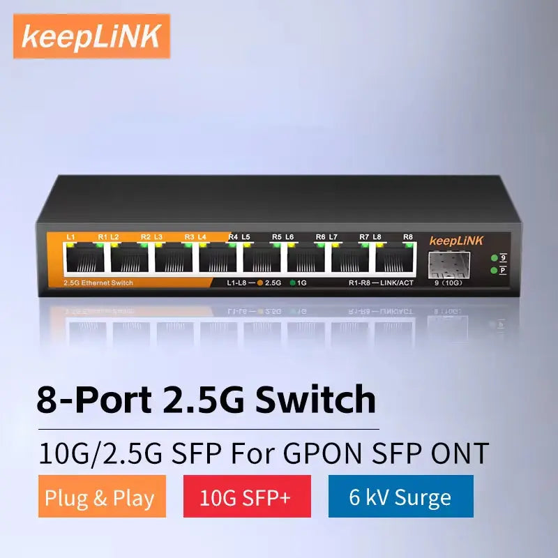 8-Port 2.5Gbps Ethernet Network with 1-10Gb SFP+ Unmanaged Plug and Play