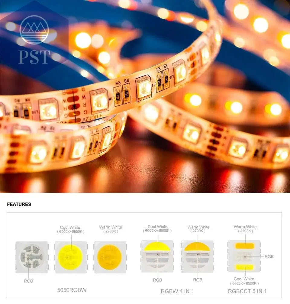 5m 5050 RGBW Led Lights 4pin RGB Led Strip 5pin 4in1 RGBWW RGBCW Led Strip Light 6pin 5in1 RGBCCT Light Strip 12V 24V Waterproof       PST PS Tradings