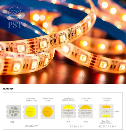 5m 5050 RGBW Led Lights 4pin RGB Led Strip 5pin 4in1 RGBWW RGBCW Led Strip Light 6pin 5in1 RGBCCT Light Strip 12V 24V Waterproof       PST PS Tradings