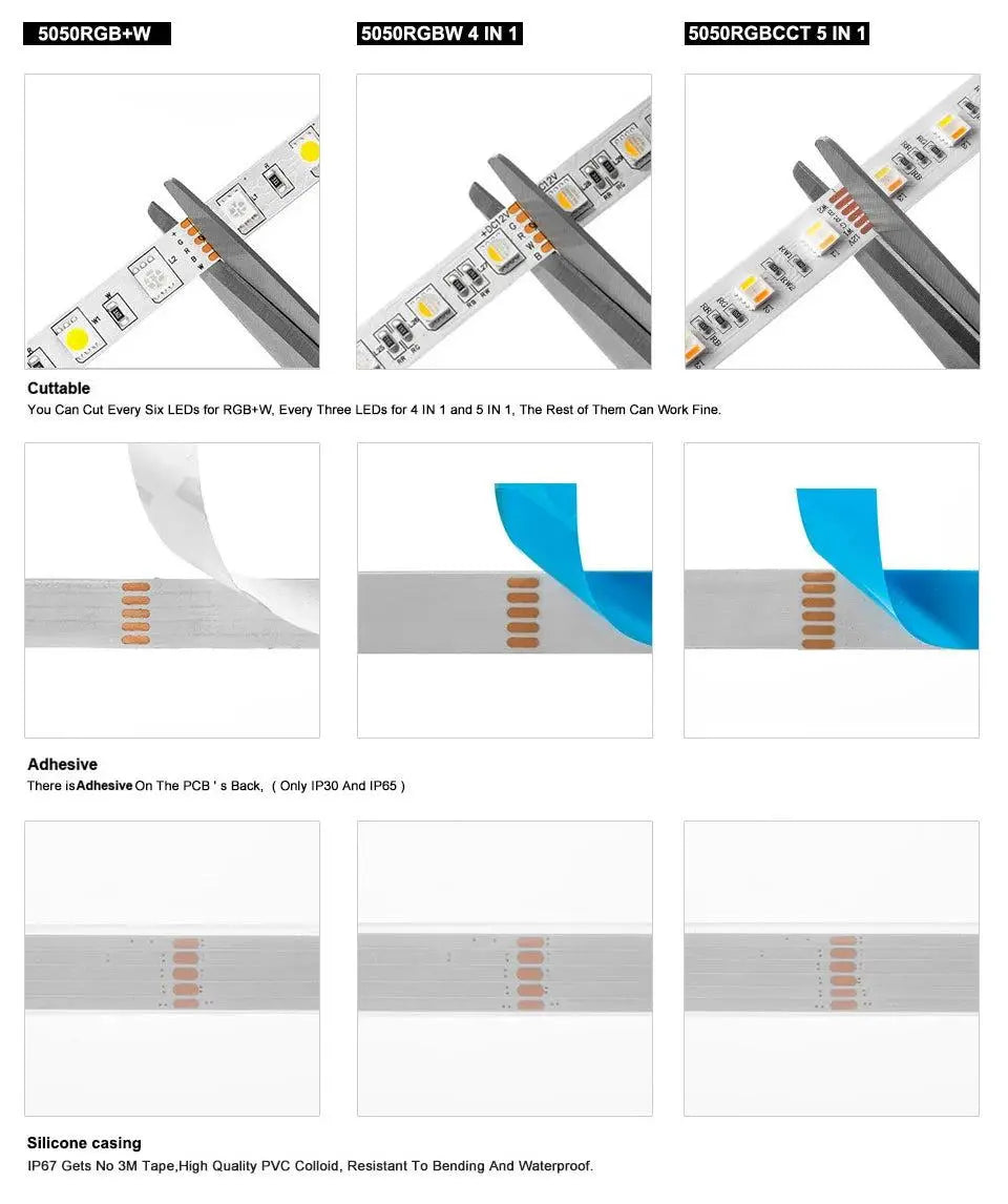 5m 5050 RGBW Led Lights 4pin RGB Led Strip 5pin 4in1 RGBWW RGBCW Led Strip Light 6pin 5in1 RGBCCT Light Strip 12V 24V Waterproof       PST PS Tradings
