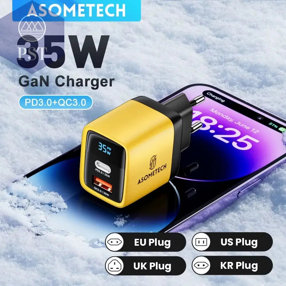 Asome Tech 35W Gan Ladegerät Led Display Qc 3,0 30W 25W Pd Pps Schnell Ladung Usb Typ C Ladegerät Für Iphone 14 Pro Samsung S23 Xiaomi       PST PS Tradings