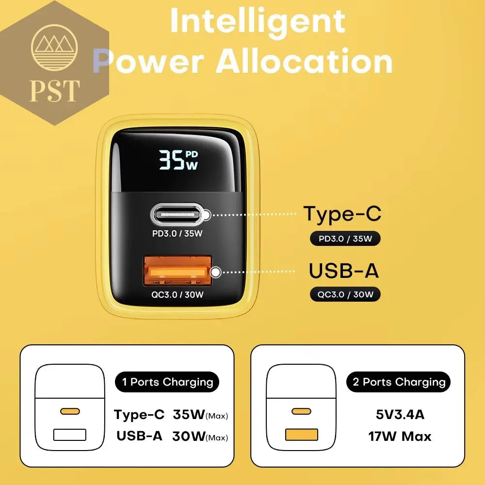 Asome Tech 35W Gan Ladegerät Led Display Qc 3,0 30W 25W Pd Pps Schnell Ladung Usb Typ C Ladegerät Für Iphone 14 Pro Samsung S23 Xiaomi       PST PS Tradings