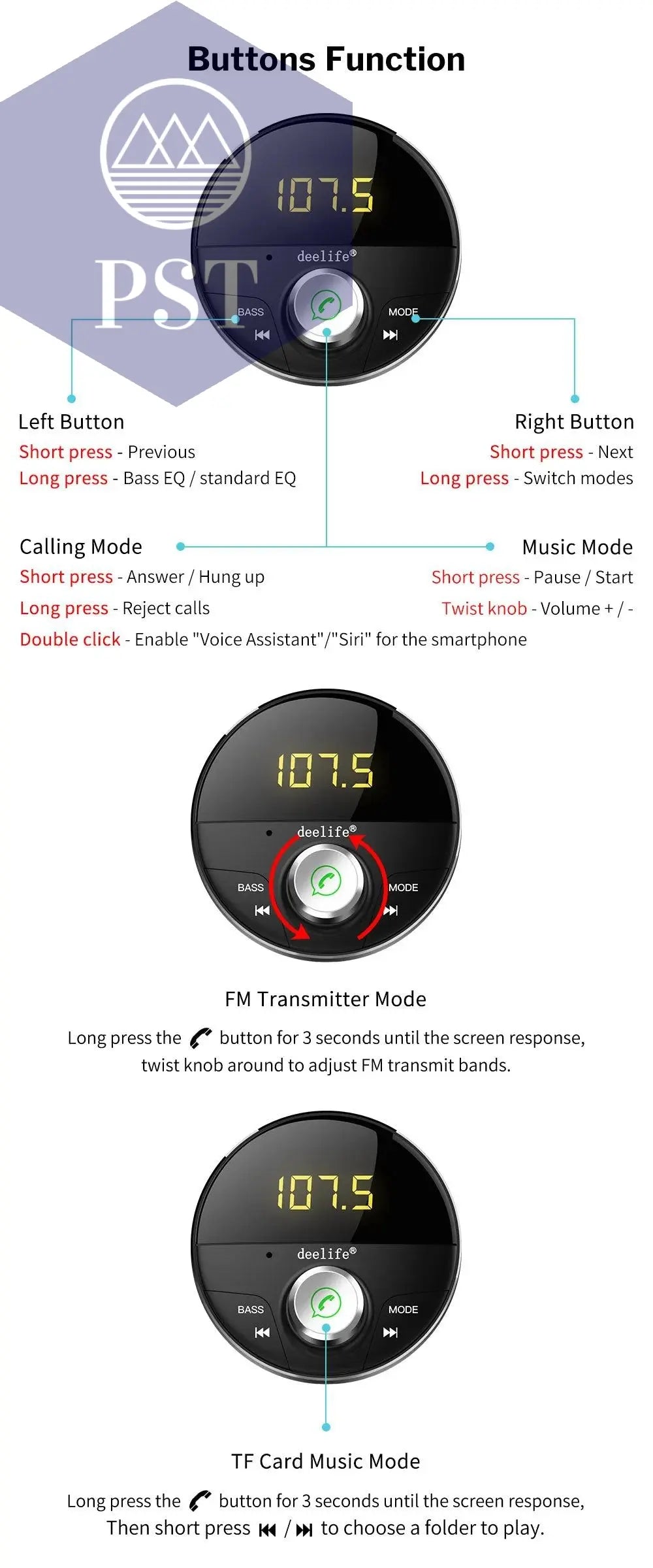 Deelife Bluetooth AUX Adapter in Car Handsfree Kit BT 5.0 Audio Receiver for Auto Phone Hands Free Carkit FM Transmitter - PST PS Tradings