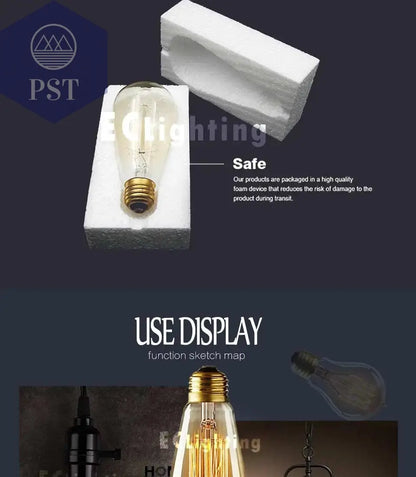 Edison Bulb E27 220V 40W ST64 A19 T45 G80 G95 G125 Incandescent Filament Bulb Lighting Retro Edison Light Bulb       PST PS Tradings