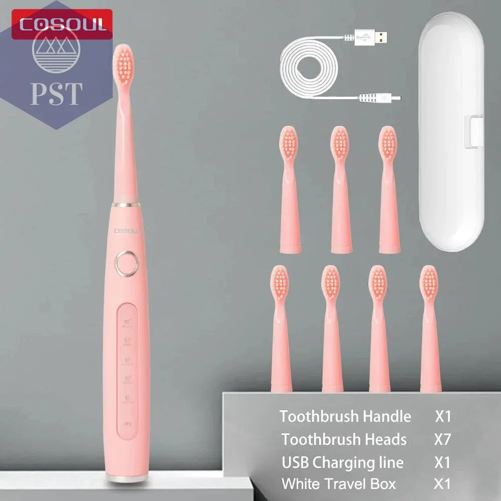 Electric Toothbrush Sonic Rechargeable Top Quality Smart Chip Toothbrush Head Replaceable Whitening Healthy Best Gift ! - PST PS Tradings