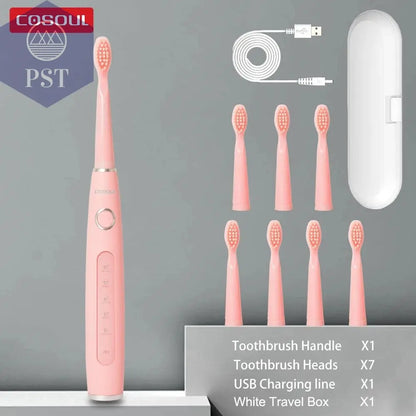 Electric Toothbrush Sonic Rechargeable Top Quality Smart Chip Toothbrush Head Replaceable Whitening Healthy Best Gift ! - PST PS Tradings