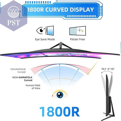 Gawfolk 27 Zoll Gebogener Gaming-Monitor 180 Hz, Pc-Bildschirm Full HD 1080P, Rahmenloser 1800R-Computermonitor Mit Freesync Und Eye Car PST PS Tradings  Gawfolk 27 Zoll Gebogener Gaming-Monitor 180 Hz, Pc-Bildschirm Full HD 1080P, Rahmenloser 1800R-Computermonitor Mit Freesync Und Eye Car