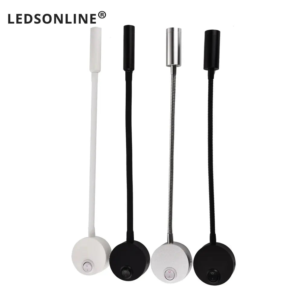 Wand Lampe 3W Home Hotel Loft Nacht Lesen Buch Schwarz Silber Licht Flexiable AUF/OFF Schalter 90-260V Spot LED Lampe       PST PS Tradings