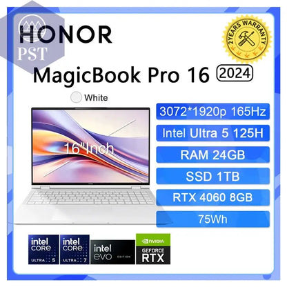 HONOR Magicbook Pro 16 HUNTER Gaming Laptop Intel Ultra 5 7 NVIDIA RTX 4060 24 32 GB 1 TB 16 Zoll 3K 165 Hz Gamer Computer PC PST PS Tradings  U5 Rtx4060 24G WhiteHONOR Magicbook Pro 16 HUNTER Gaming Laptop Intel Ultra 5 7 NVIDIA RTX 4060 24 32 GB 1 TB 16 Zoll 3K 165 Hz Gamer Computer PC