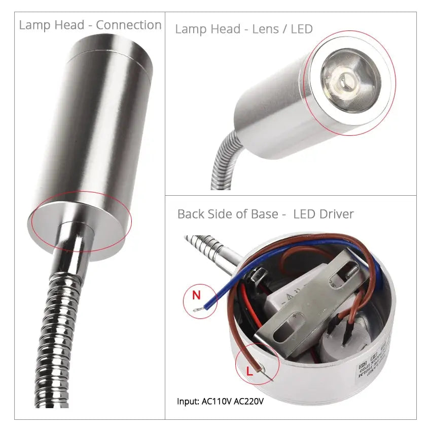 Wand Lampe 3W Home Hotel Loft Nacht Lesen Buch Schwarz Silber Licht Flexiable AUF/OFF Schalter 90-260V Spot LED Lampe       PST PS Tradings