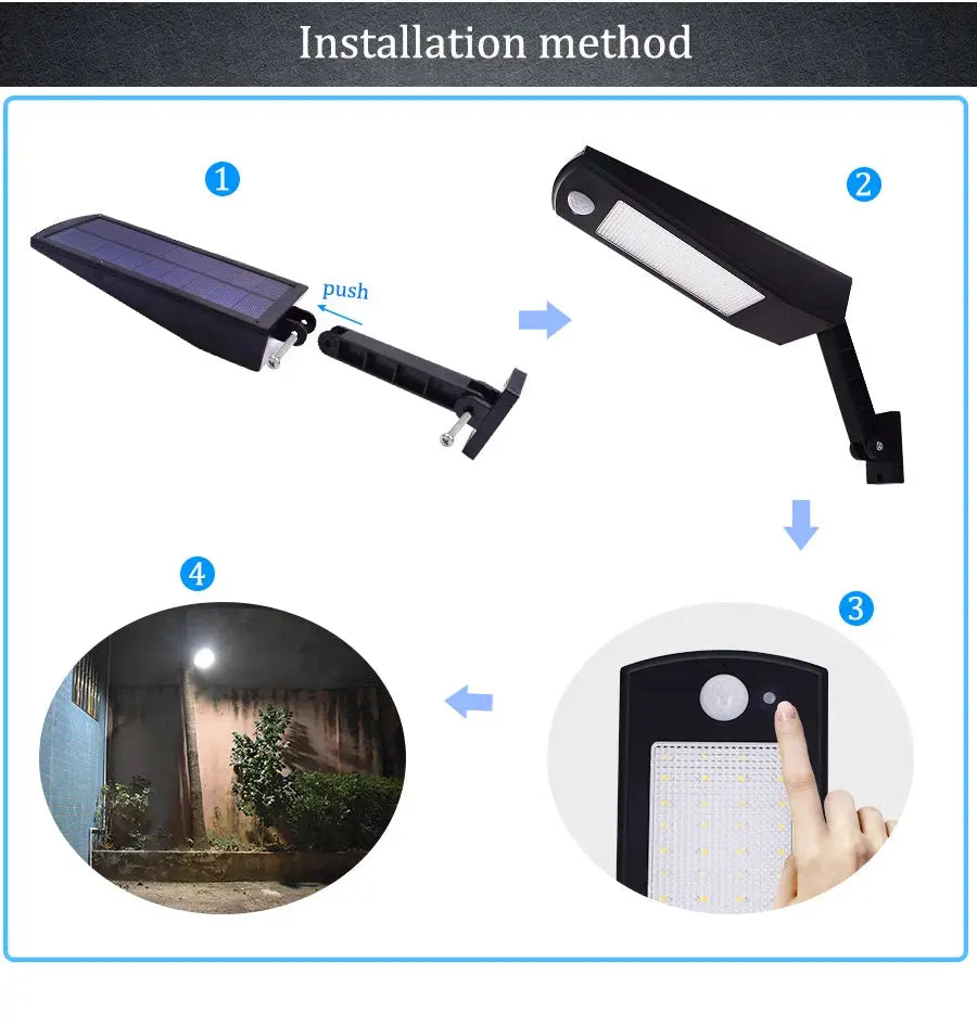 900lm Led Solar Licht Im Freien Wasserdichte Beleuchtung Für Garten Wand 48 leds Vier Modi Drehbare Pol Solar Lampe Neueste       PST PS Tradings