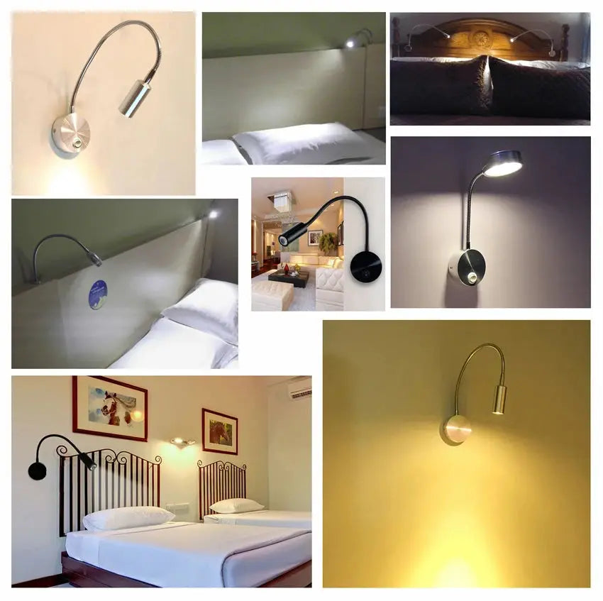 Wand Lampe 3W Home Hotel Loft Nacht Lesen Buch Schwarz Silber Licht Flexiable AUF/OFF Schalter 90-260V Spot LED Lampe       PST PS Tradings