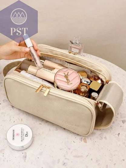 High appearance double zipper make-up bag large-capacity portable travel senior impression make-up brush wash-and-wash bag - PST PS Tradings