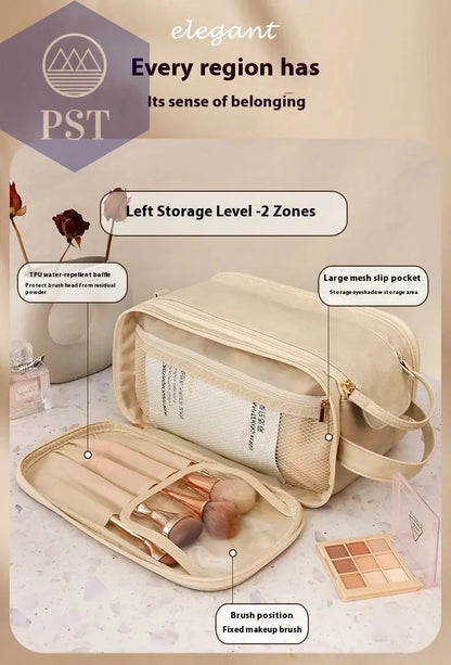 High appearance double zipper make-up bag large-capacity portable travel senior impression make-up brush wash-and-wash bag - PST PS Tradings