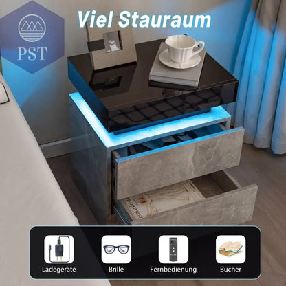 LED Nachttisch mit 2 Schubladen - Modernes Design PST PS Tradings Nachttisch PST PS Tradings  PST PS Tradings LED Nachttisch mit 2 Schubladen - Modernes Design Nachttisch