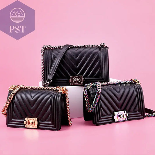 Leather one-shoulder diagonal colorful chain bag  Handtasche bag Shopper     PST PS Tradings