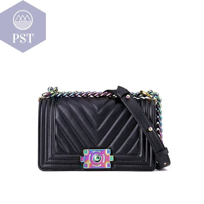 Leather one-shoulder diagonal colorful chain bag  Handtasche bag Shopper     PST PS Tradings