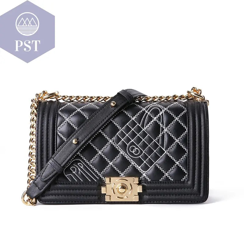 Leather one-shoulder diagonal colorful chain bag  Handtasche bag Shopper     PST PS Tradings