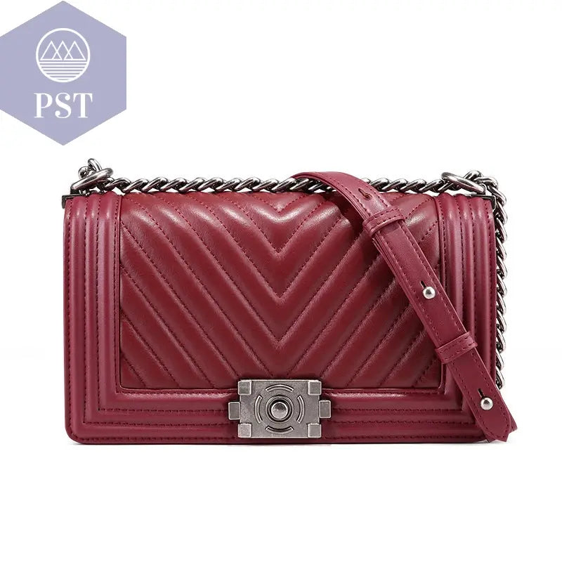 Leather one-shoulder diagonal colorful chain bag  Handtasche bag Shopper     PST PS Tradings
