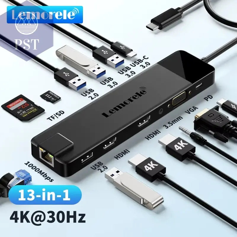 Lemorele 4K USB Hub USB C Auf Dual HDMI VGA Gigabit Dockingstation USB 3.0 VGA Adapter Sd-Kartenleser Für Windows Macbook Air PST PS Tradings  PST PS Tradings  PST PS Tradings