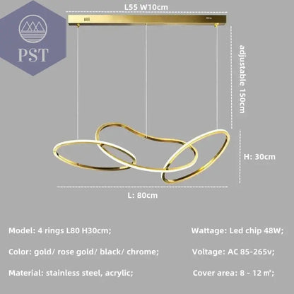 Luxuriöse Dimmbare Pendelleuchte Esstisch Leuchter Wohnzimmer Beleuchtung PST PS Tradings Pendelleuchte PST PS Tradings gold-in-stock-3-ring-L80cm-48W-warm-light-3000K PST PS Tradings