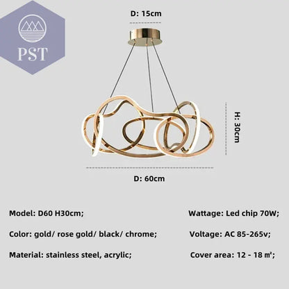 Luxuriöse Dimmbare Pendelleuchte Esstisch Leuchter Wohnzimmer Beleuchtung PST PS Tradings Pendelleuchte PST PS Tradings gold-in-stock-D60cm-70W-white-light-6500K PST PS Tradings