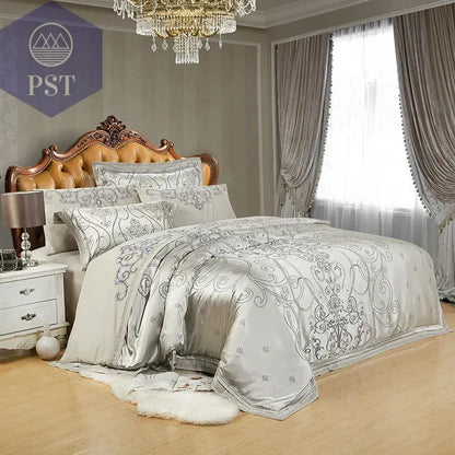 Luxuriöses Satin Jacquard Bettwäsche Set 4-6tlg. PST PS Tradings  PST PS Tradings  PST PS Tradings Luxuriöses Satin Jacquard Bettwäsche Set 4-6tlg.