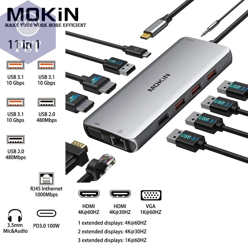 MOKiN USB-C Dockingstation für MacBook & iPad PST PS Tradings  PST PS Tradings 11-in-1-Russian-Federation PST PS Tradings