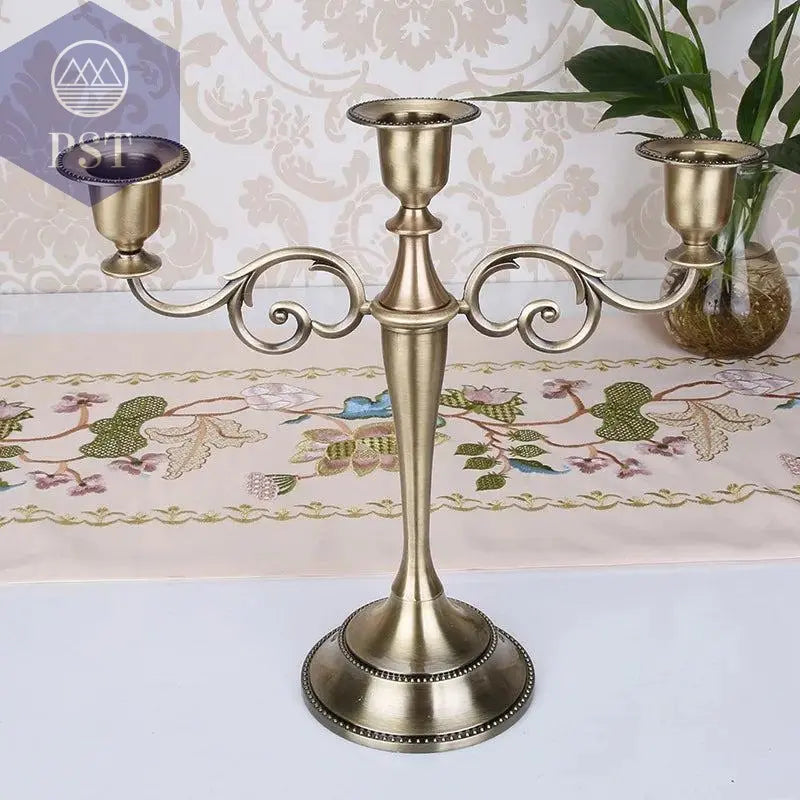 Metal Gold Bronze Plated Candle Holder Retro 3-Arms Candelabra For Wedding Prop Candlelight Dinner Hotel Home Decoration - PST PS Tradings