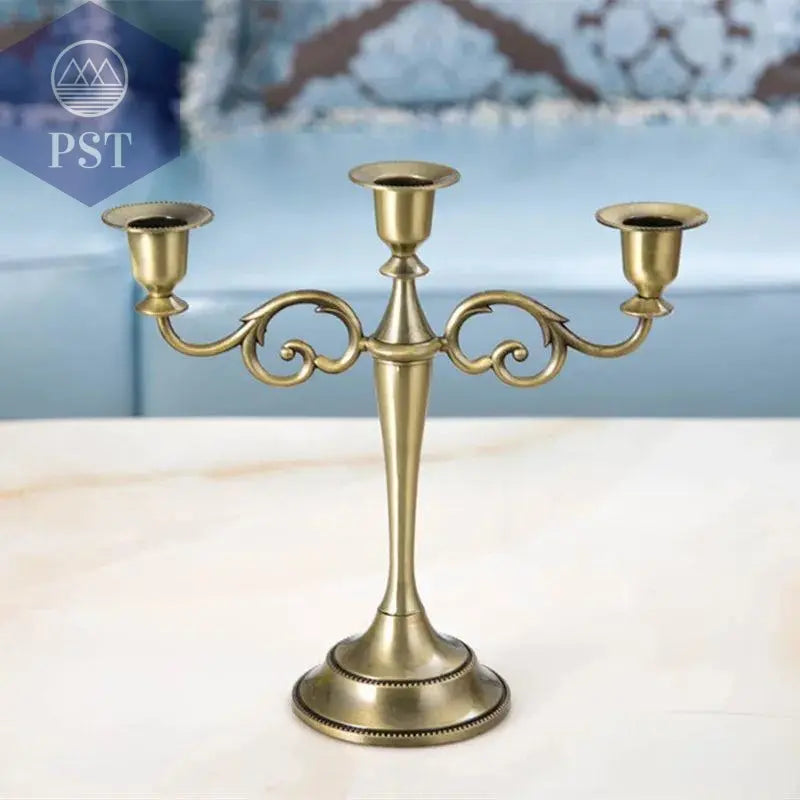 Metal Gold Bronze Plated Candle Holder Retro 3-Arms Candelabra For Wedding Prop Candlelight Dinner Hotel Home Decoration - PST PS Tradings