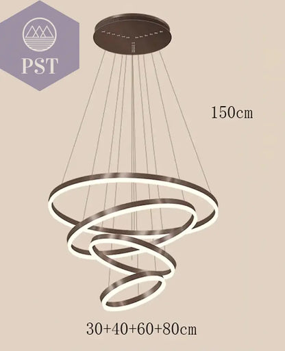 Moderne LED Pendelleuchte für Esszimmer Wohnzimmer Beleuchtung Deckenleuchter PST PS Tradings Pendelleuchte PST PS Tradings 4-rings-RC-remote-dimming PST PS Tradings