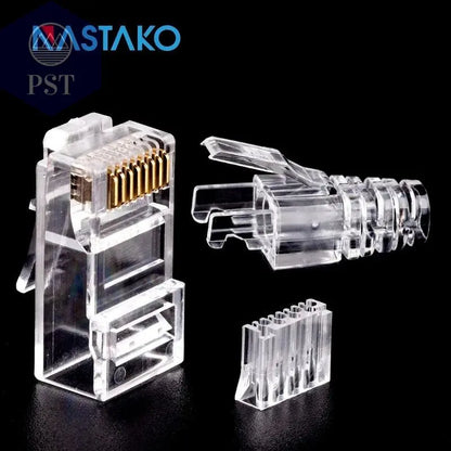 NASTAKO 20/50/100pcs Cat6 RJ45 Connector UTP Cable Ethernet Jack 8P8C Network CAT6 Cat5e Modular Plugs with 6.5mm RJ45 Caps - PST PS Tradings