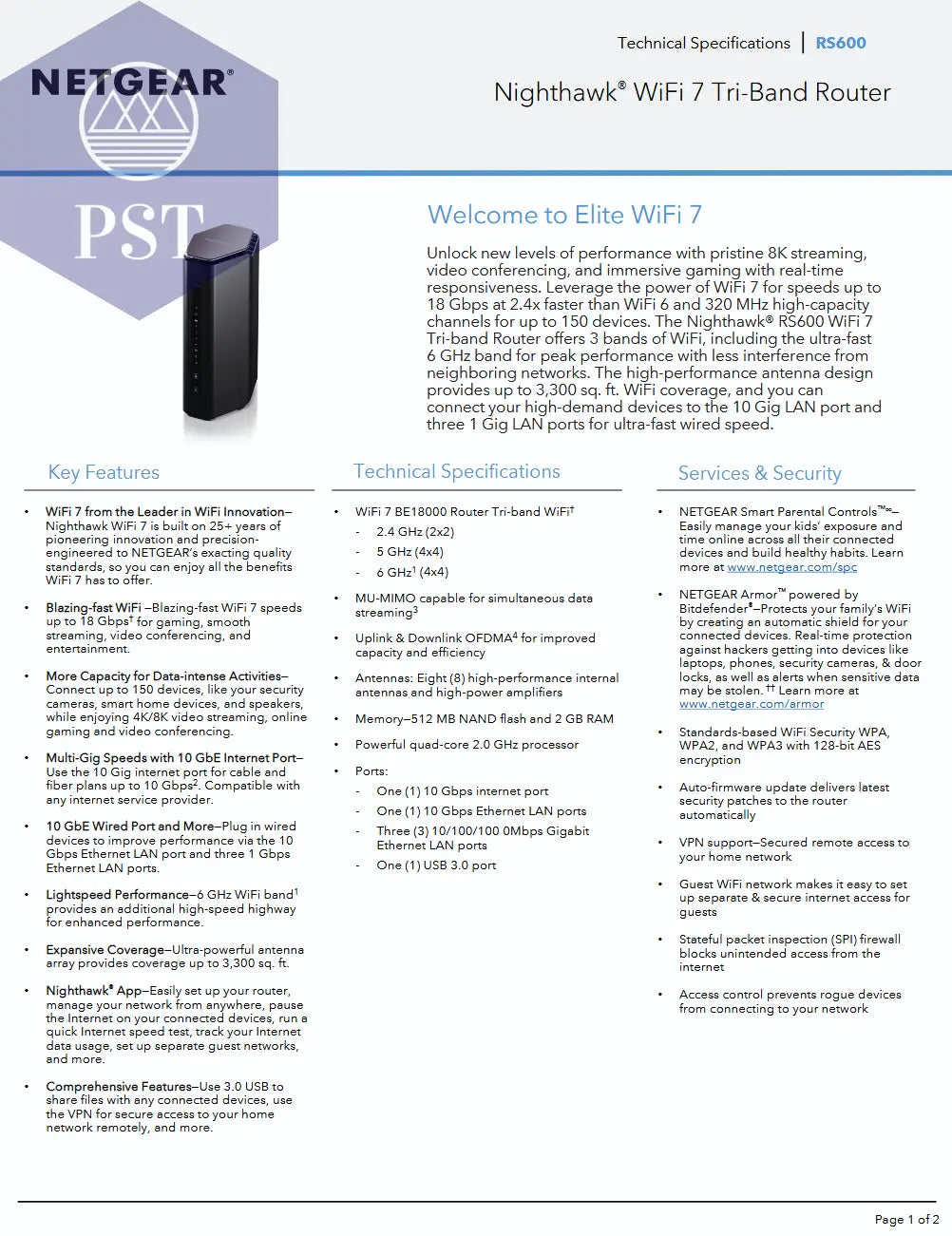 Netgear NIGHTHAWK RS600 WIFI 7 PST PS Tradings Router Router Netgear NIGHTHAWK RS600 WIFI 7