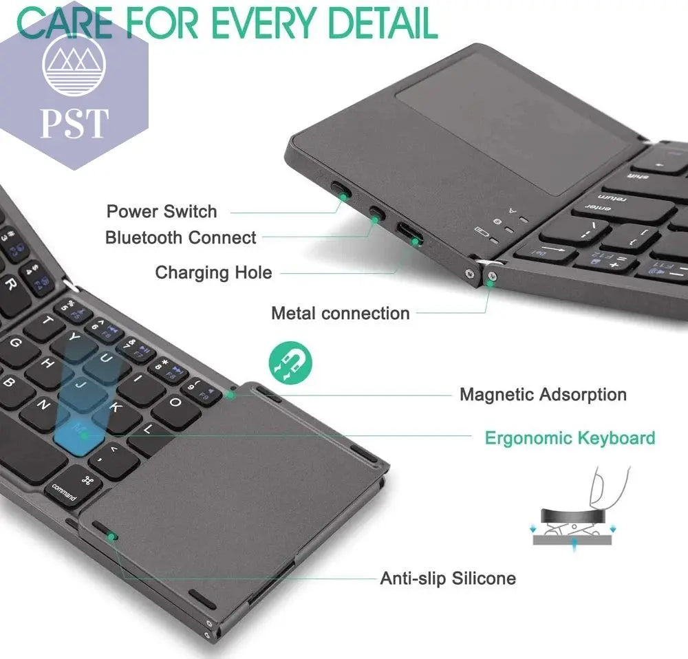 New Portable Mini Three Folding Bluetooth Keyboard Wireless Foldable Touchpad Keypad for IOS Android Windows ipad Tablet - PST PS Tradings